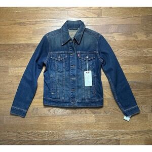 Levis Denim WPL-423 Trucker Jean Jacket Women Small Red Tab Dark Wash New W Tags